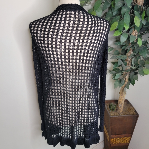 NEW Black Flounce Sleeve Knit Sheer Cardigan - Picture 8 of 8